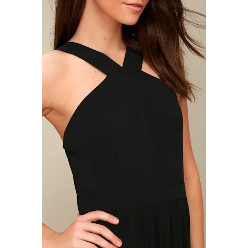 Lulus Dress Womens XS Air Of Romance Maxi Gown Black Sleeveless Halter Evening - Image 4