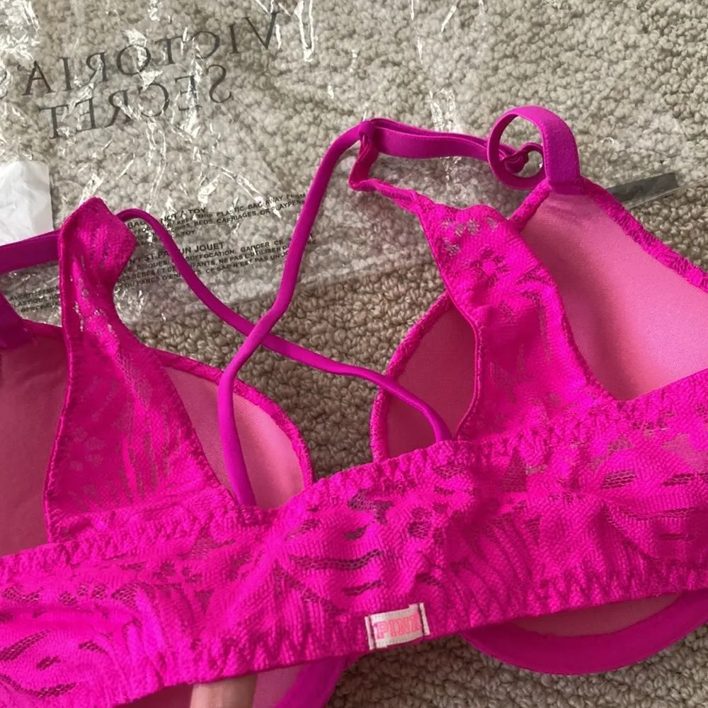 NEW Victoria’s Secret PINK Front Close Push-up Bra Floral Lace Pink Size 32C NIP - Image 7