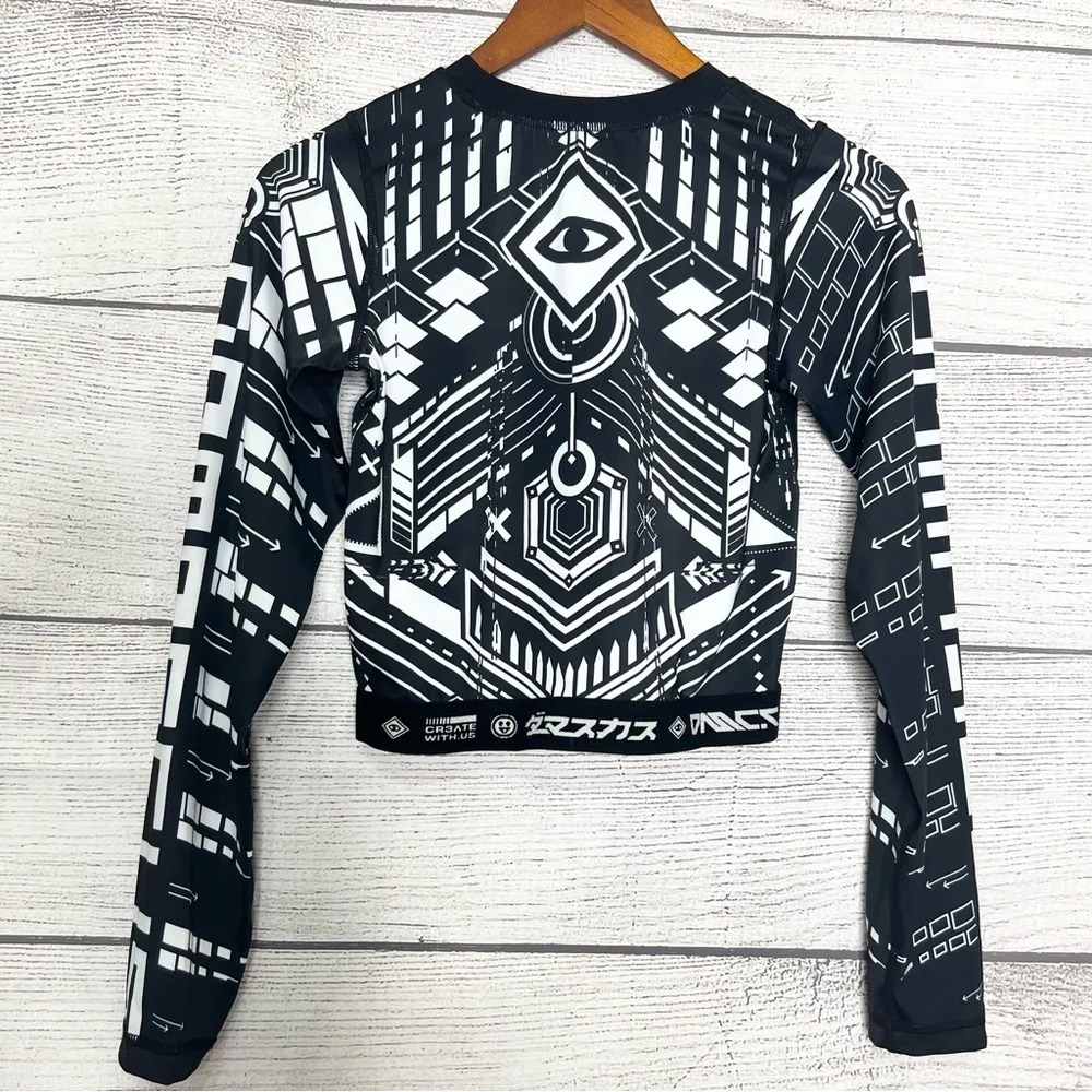 Damascus Apparel Black & White Graphic Geometric Rave Festival Crop Top Large - Image 6