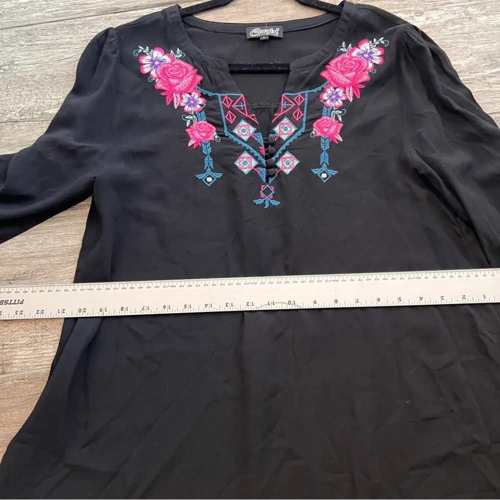 COWGIRL HARDWARE Black Embroidered Floral Western Dress  Womens LARGE #111 - Image 9