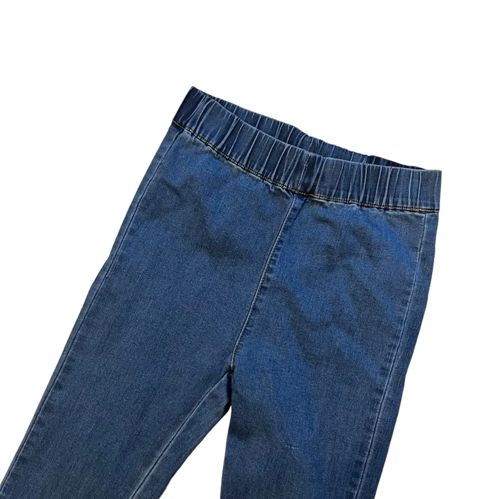 Blue Blush Elastic High Waist Flared Fringe Hem Jeans - Image 10