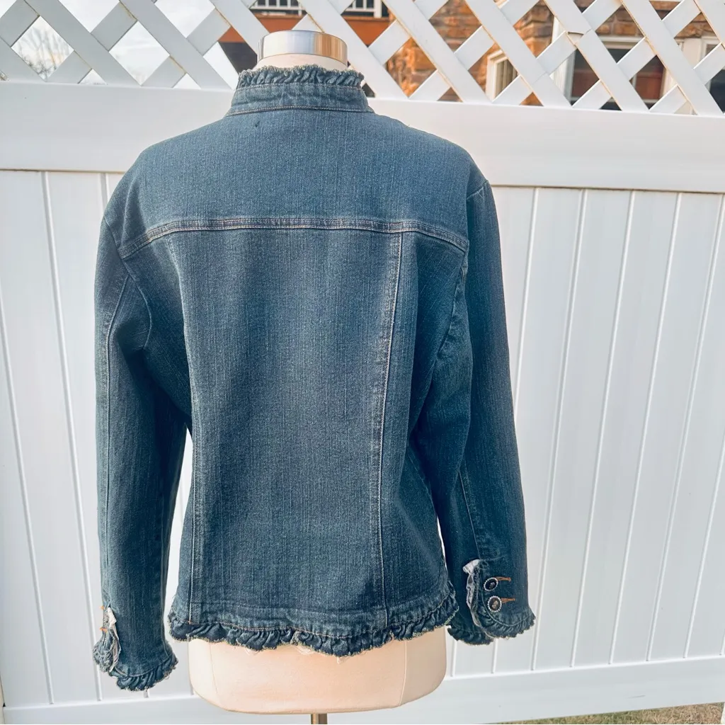 Berek 2 Rhinestone & Cameo Button Jean Jacket By Takako Sakon Size XL Blue - Image 12