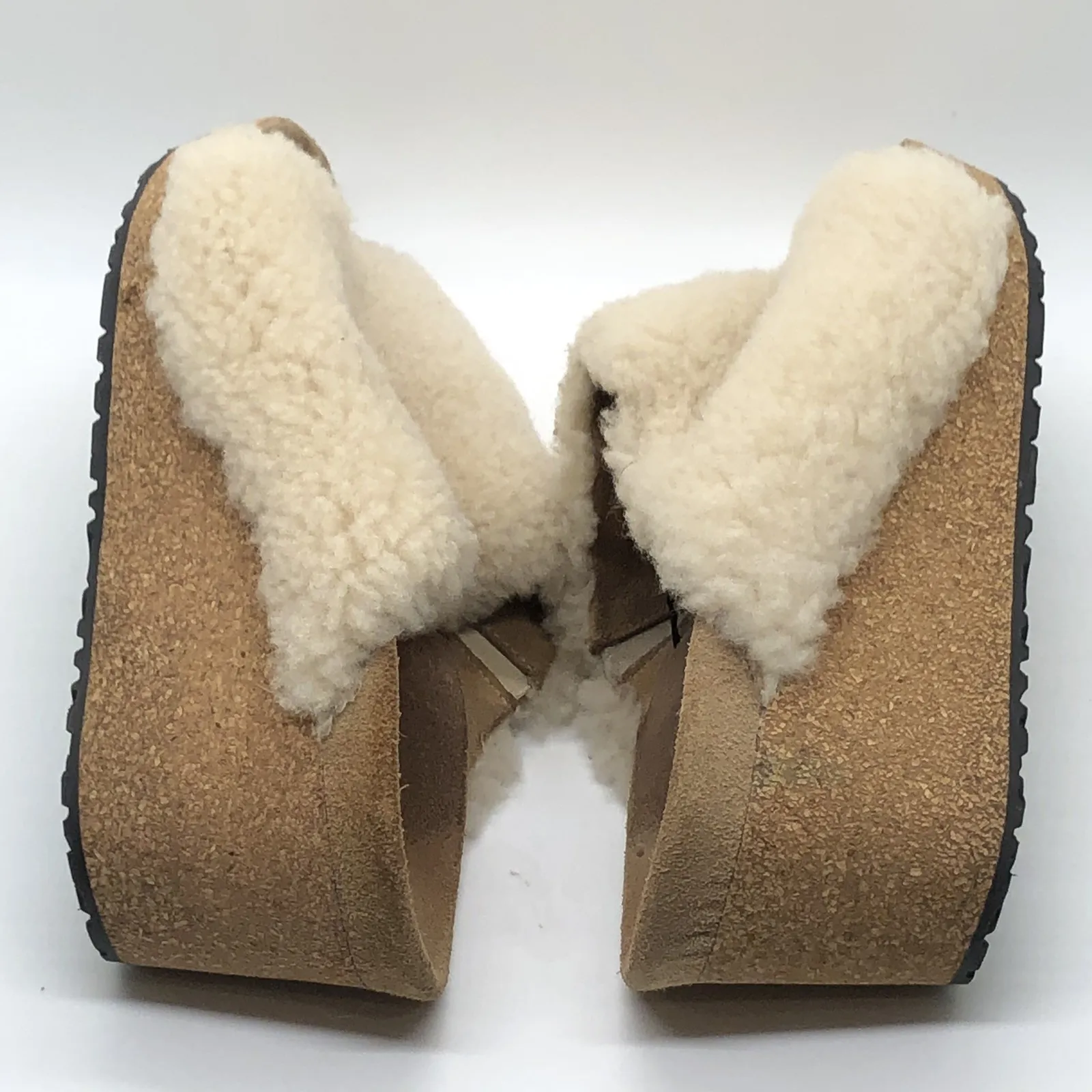 Birkenstock Papillio Namica Teddy Fleece Slip On Cork Wedge Size 38 US 8 - Image 7