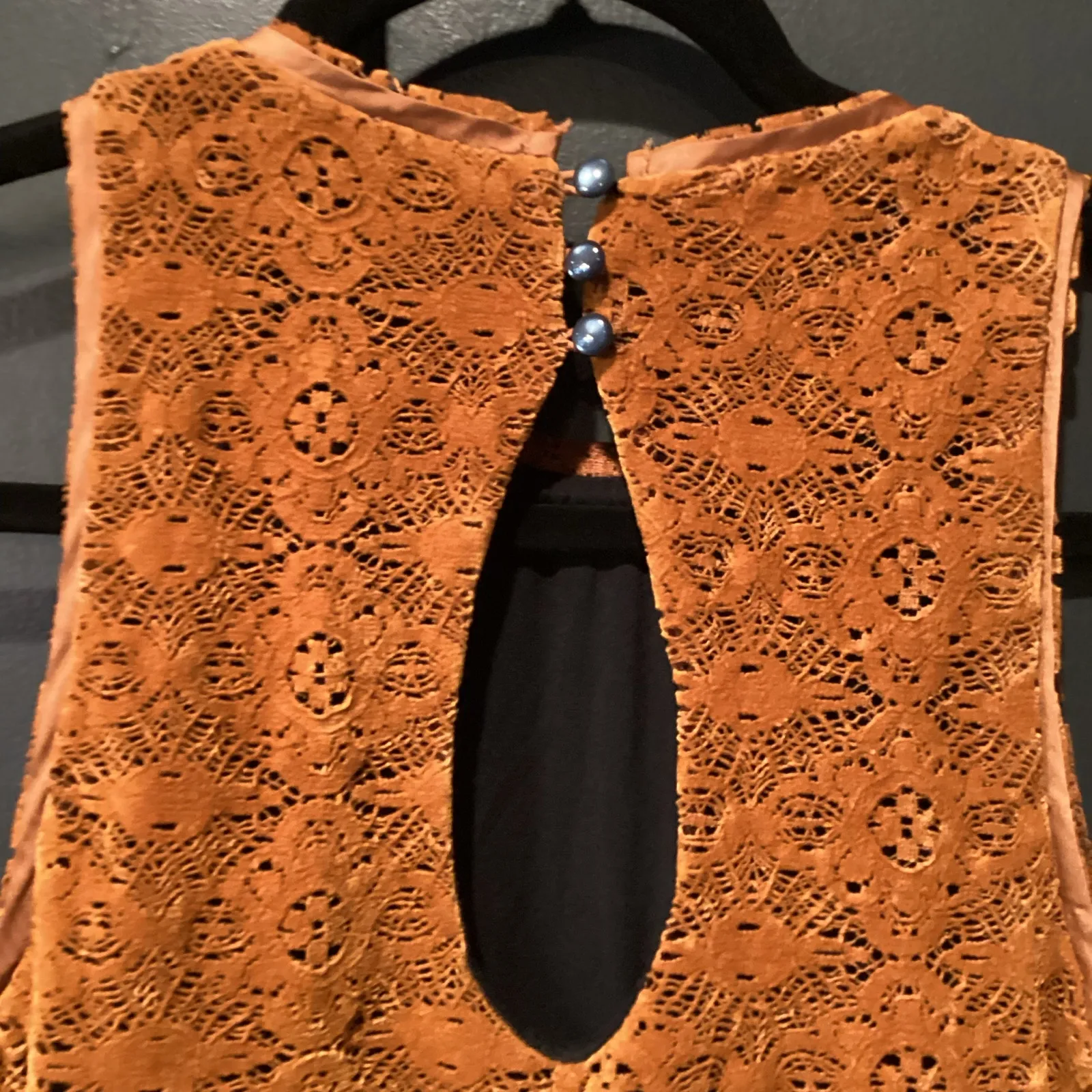 Maeve Amis Anthropologie Copper brown Velvet eyelet lace Ruffle Shift mini Dress - Image 4