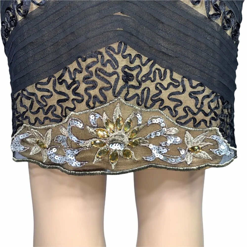 Sue Wong Womens Cocktail Dress Sheath Strapless Chevron Beaded Sequin Size 6 - Image 11