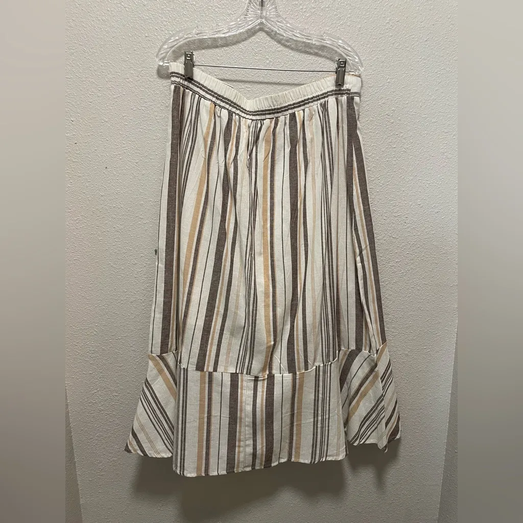 Cream and Brown Asymmetrical Wrap Midi Skirt Size XL - Image 3