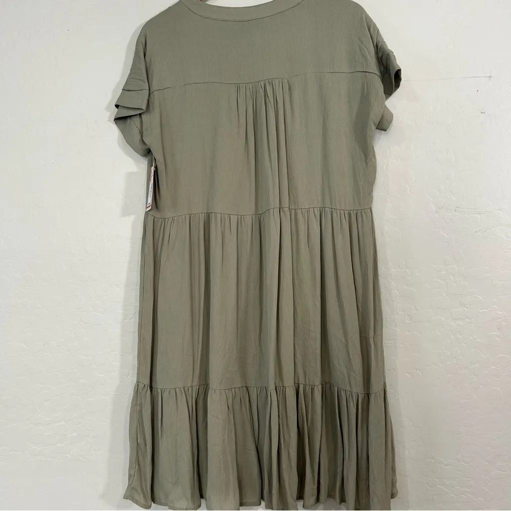 Mikarose Sage Green Tiered Midi Dress XL Rayon Short Sleeve Button Front NWT New - Image 5
