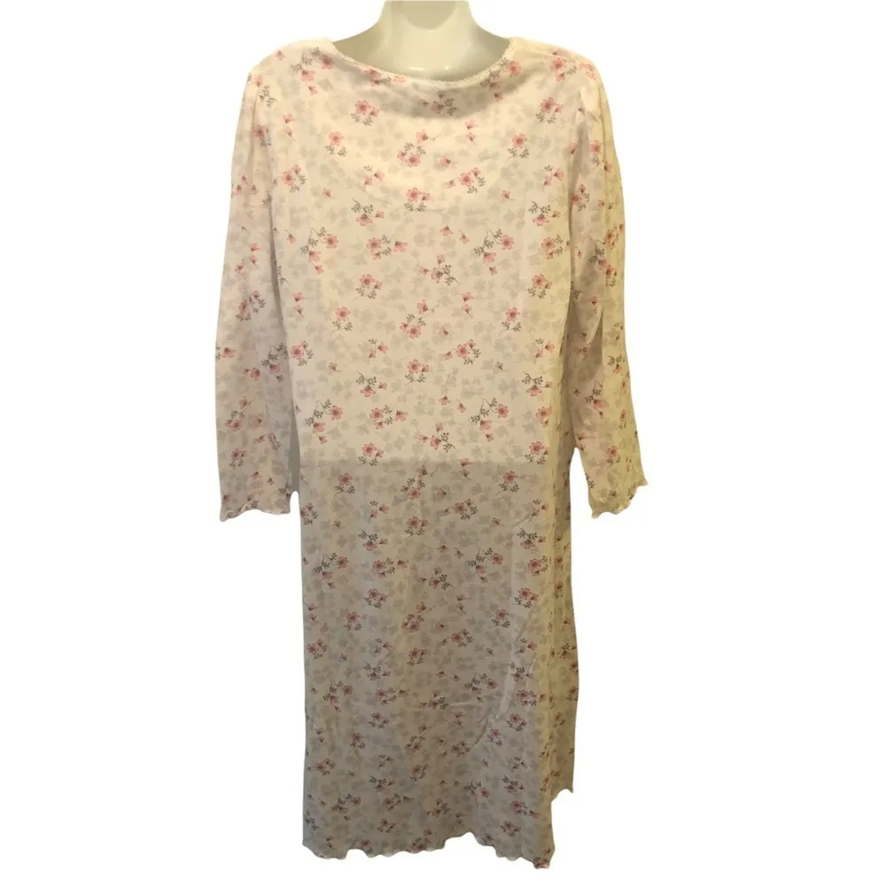 Aria Collection White Pink Gray Printed Nightgown Scalloped Hem 3/4 Sleeve Sz. S - Image 4