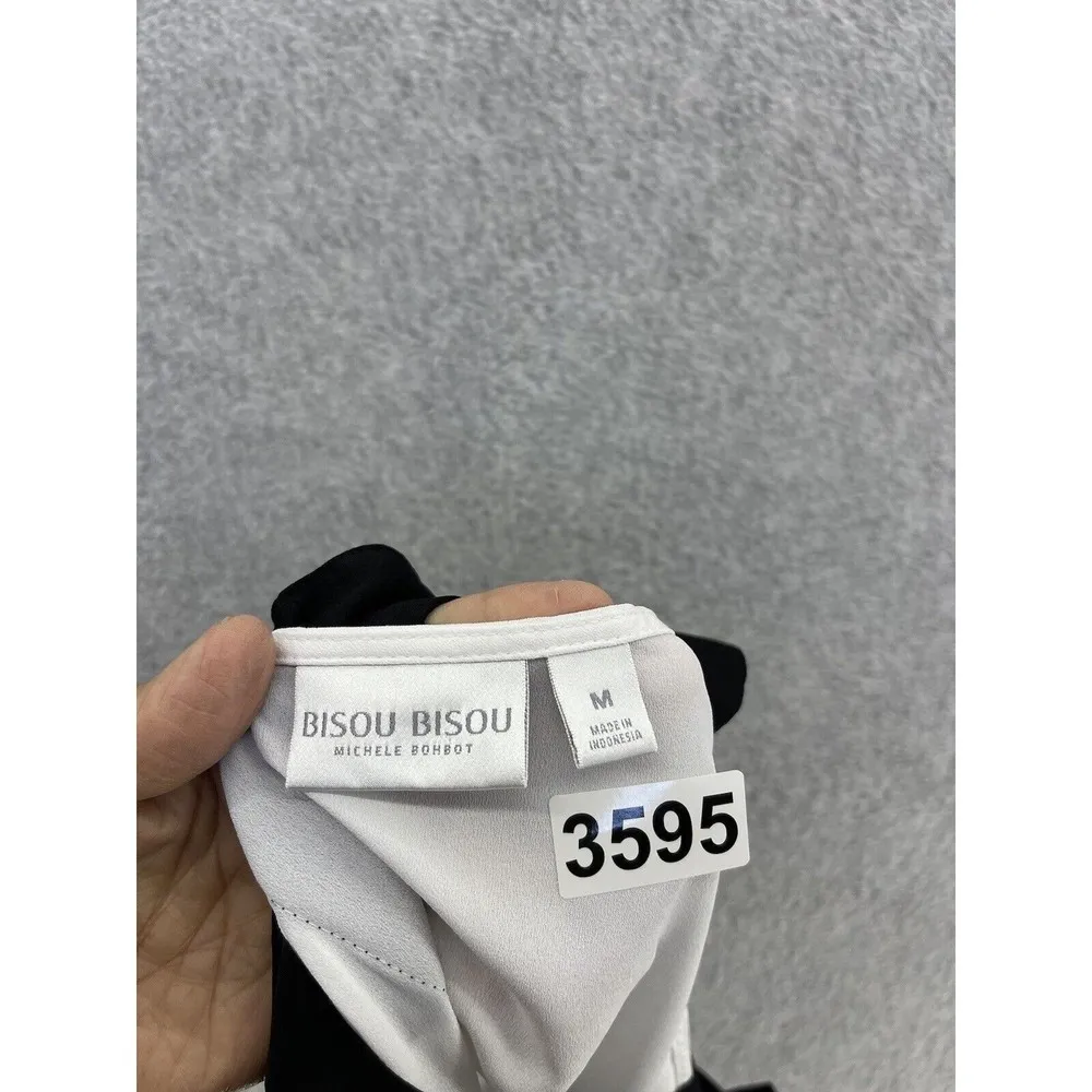 Bisou Bisou Women's Blouse Strappy White Black Medium Sheer Cut Out Sleeveless - Image 2