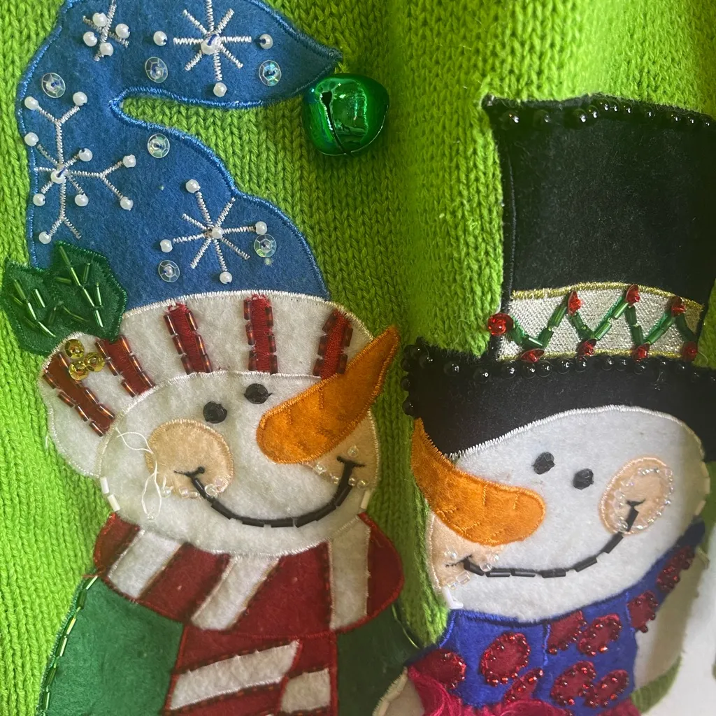 Y2K Vintage Tiara International Snowman Cardigan Sweater Medium - Image 5