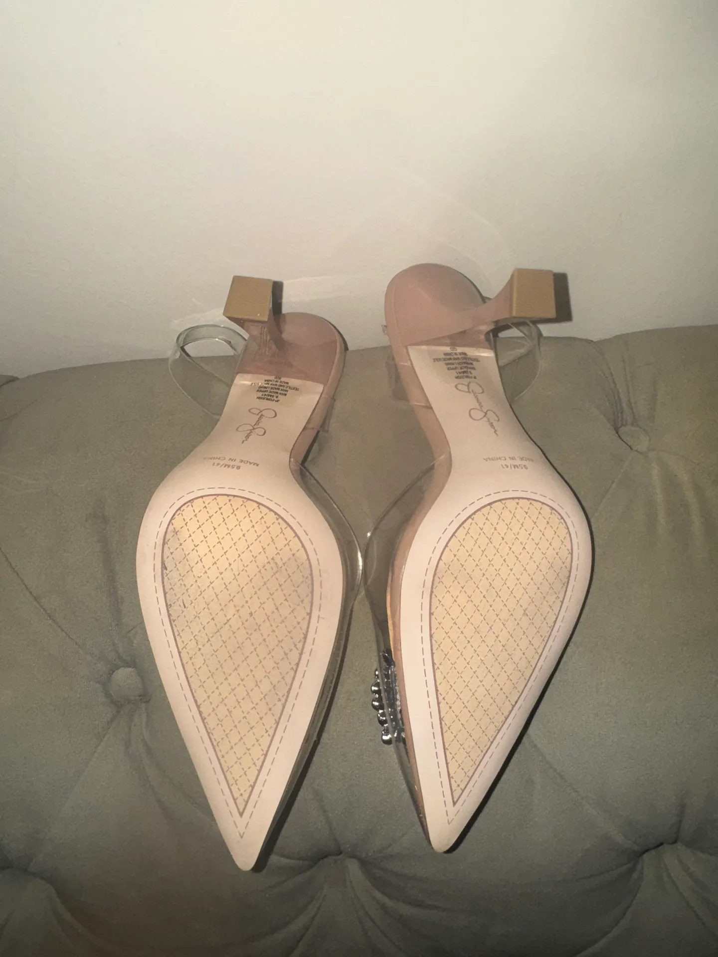 Jessica Simpson clear nude sling back embellishment heels size 9’5 - Image 4