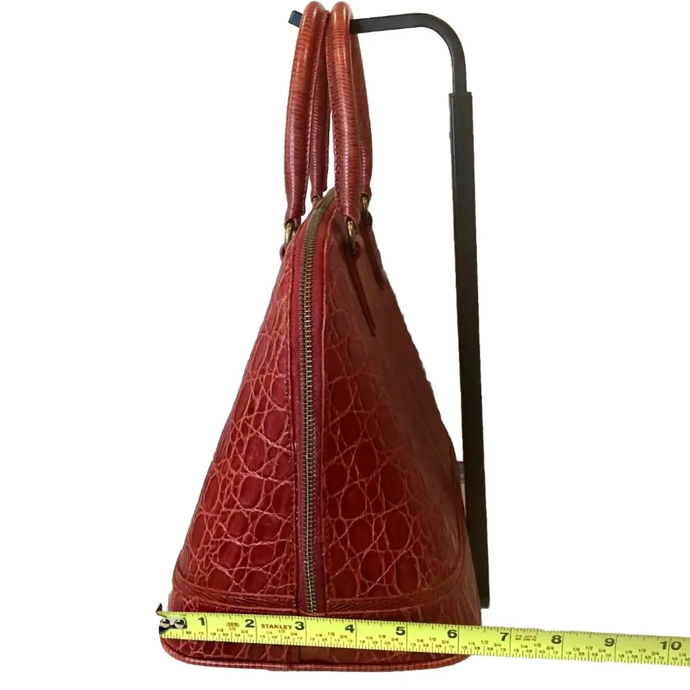 BRAHMIN Prissy Collection Red Italian Croc Embossed Leather Dome Shaped Satchel - Image 12