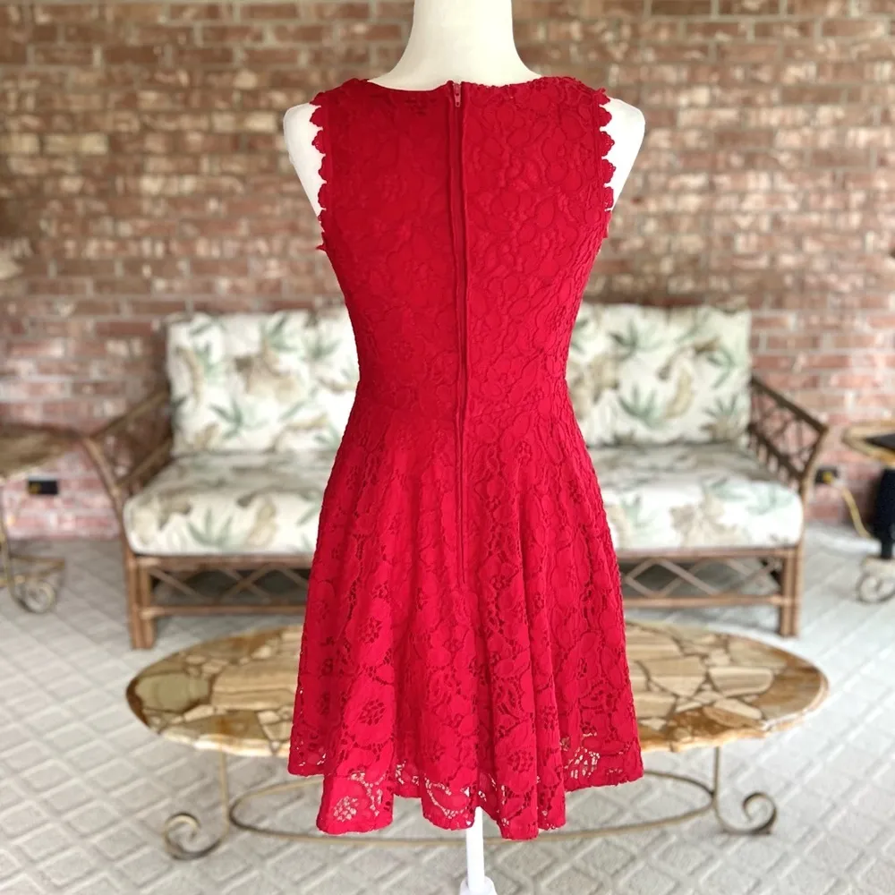 City Studio Dress Lace Fit & Flare Sleeveless Mini Red Party Festive 7 (Jrs) Size undefined - Image 6
