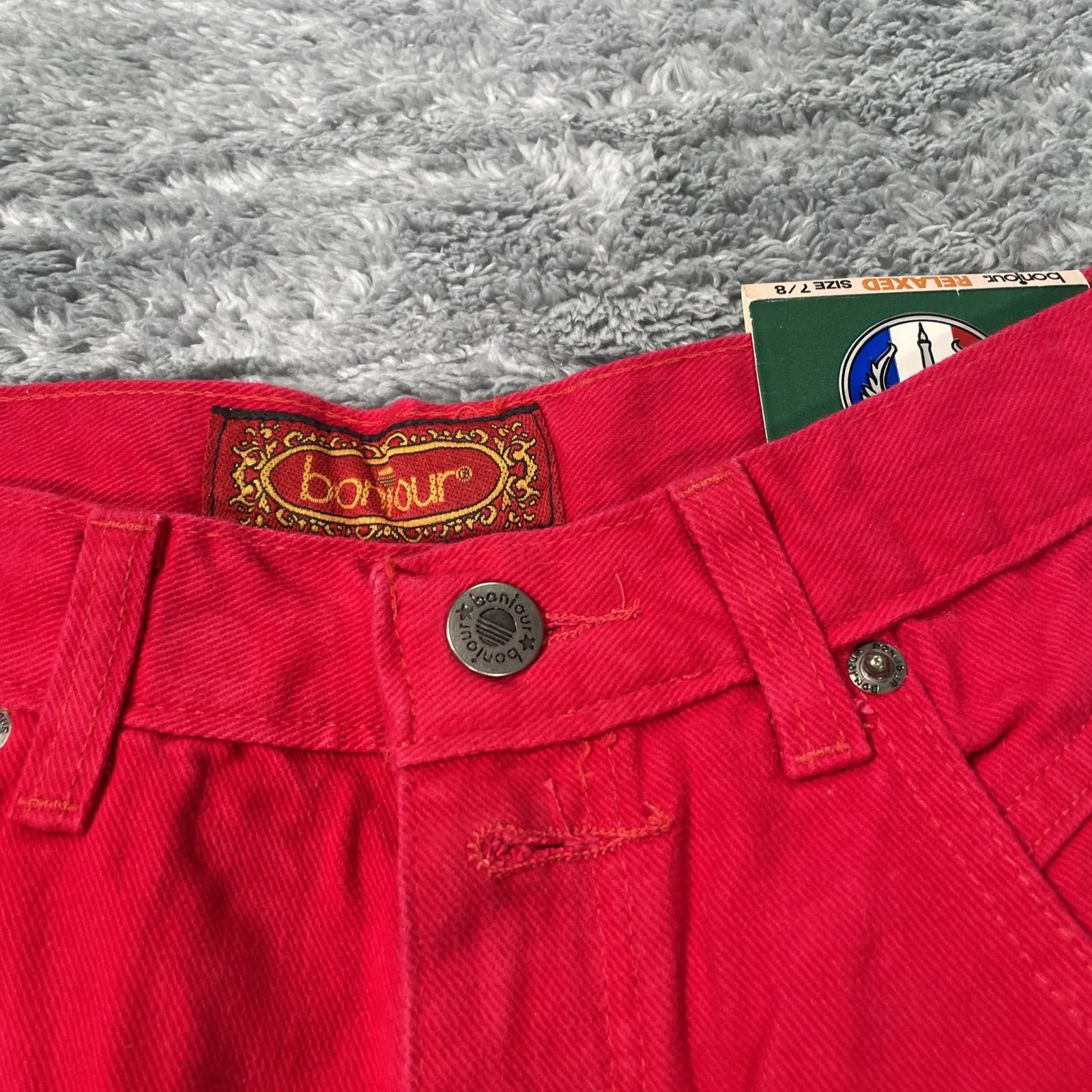 NOS Vintage BonJour Jeans Women's Size 7/8 Red Denim Jeans Button Tapered Leg - Image 4
