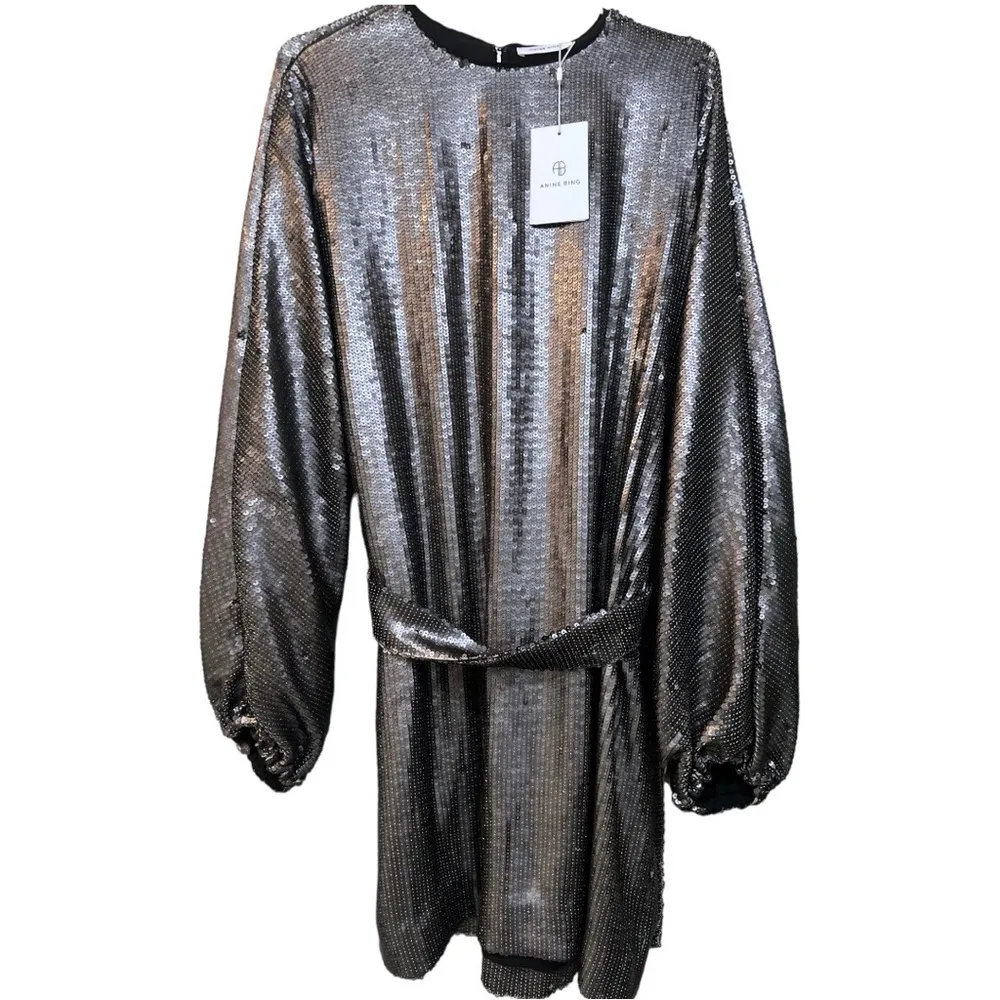 NWT ANINE BING Angie Sequin Long Sleeve Belted Shift Dress in Size Small - Image 12