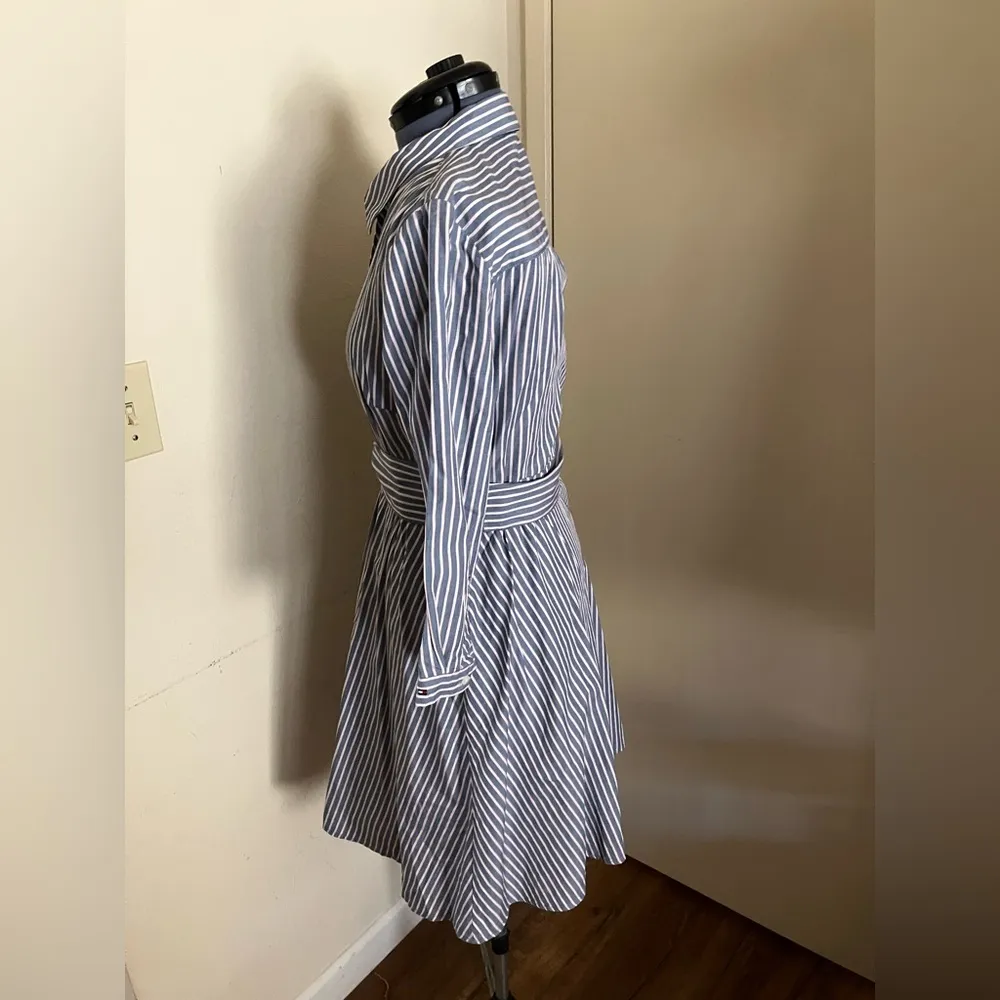 Tommy Hilfiger Women Blue Shirt Dress Pin Stripe 3/4 Sleeve Button Collar - Image 2