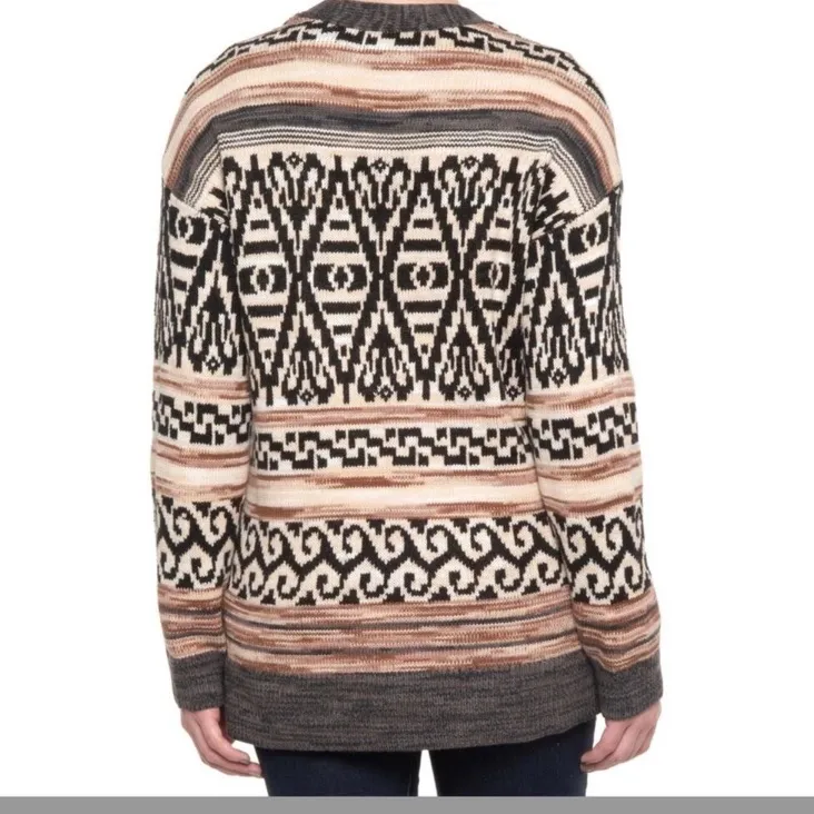 Lucky Brand Gray Southwest Aztec Long Sleeve Boyfriend Cardigan Sweater - Image 7