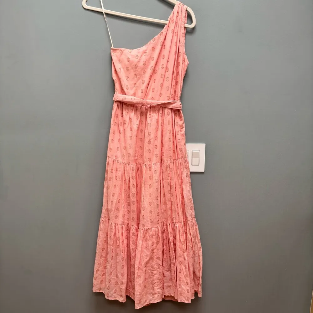 Karina Grimaldi Pauline Dot Midi Dress in Blush Pink One Shoulder XS - Image 9