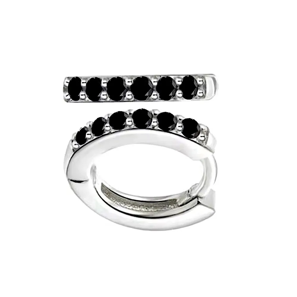 NEW Black‎ Onyx Sterling Huggie Hoop Earrings, 9mm - Image 2