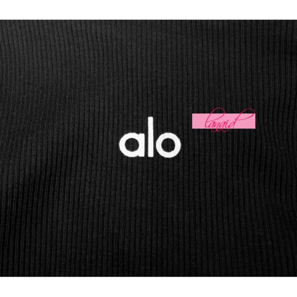 Alo Ribbed Cropped Butterfly Long Sleeve Black Open Cold Shoulder Cut-Out Cutout - Image 11