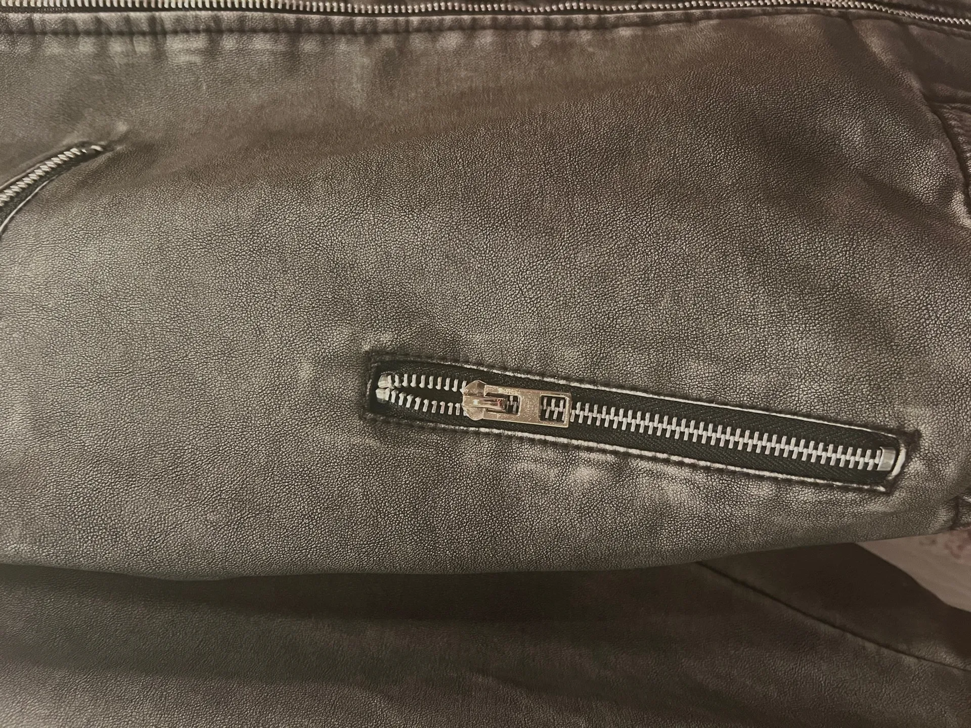 Grey Faux Leather Jacket Size L - Image 3