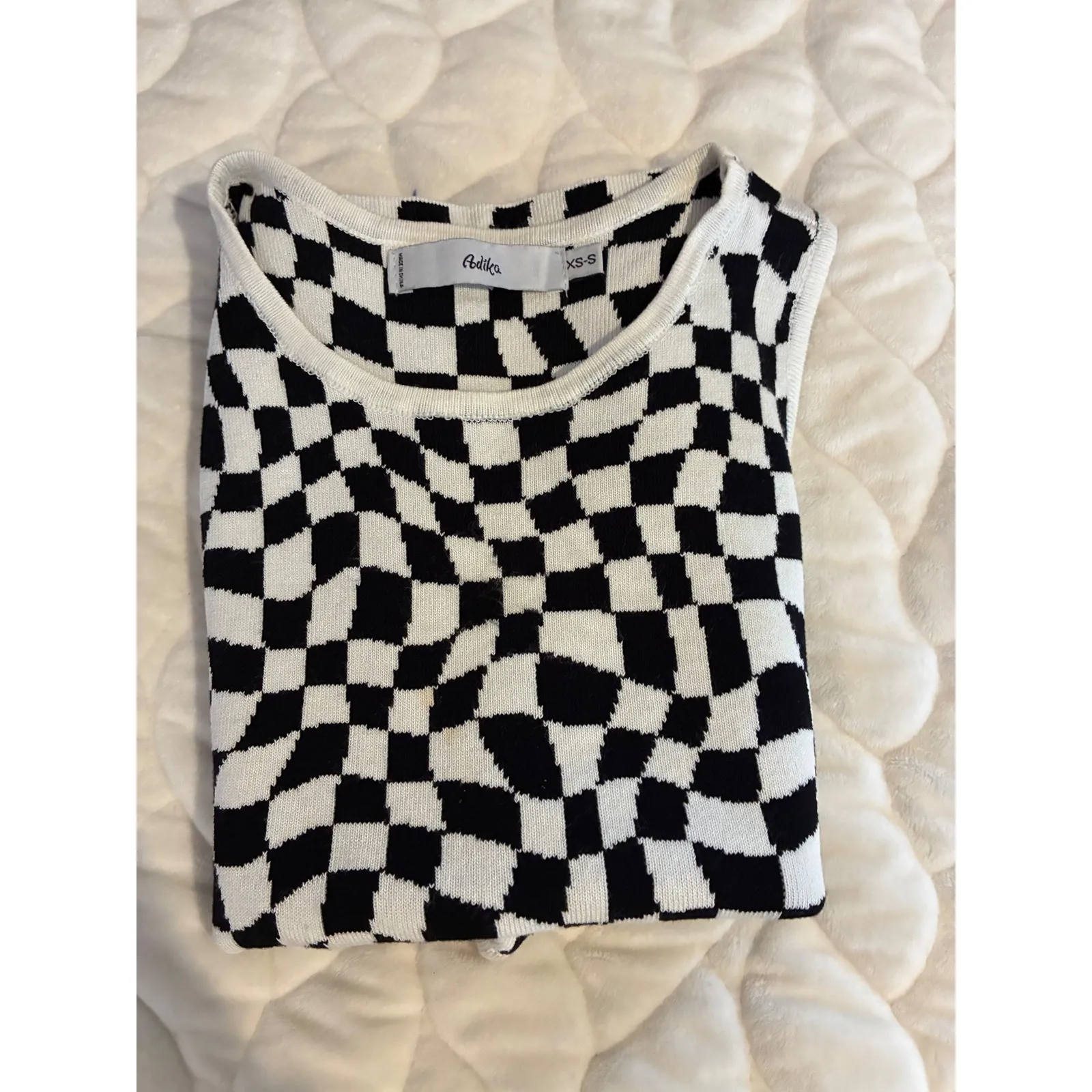 Adika Checkerboard Knit Tank Top Sleeveless Black White Pattern Y2K Casual‎ XS-S - Image 7