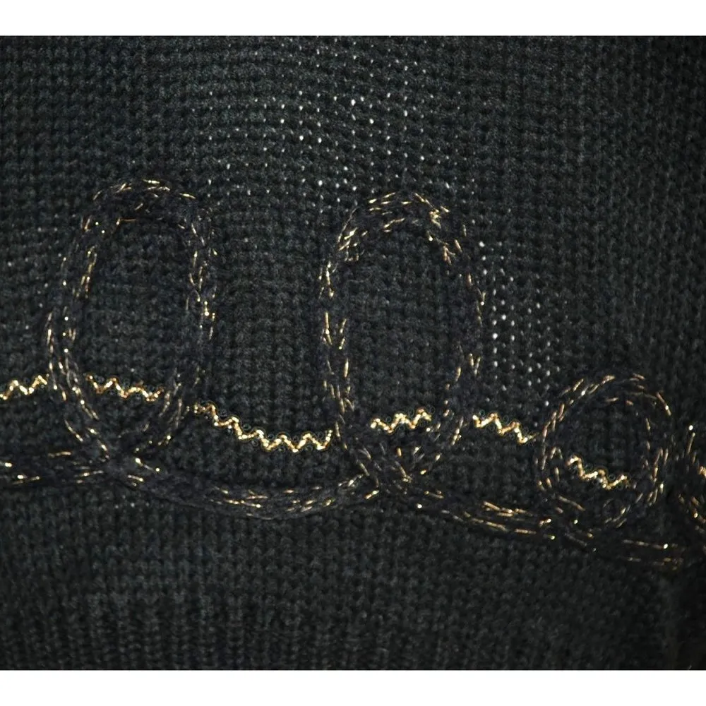 Vintage Extra Touch Black & Gold Knit Sweater Size 20W Dangle Coins Bows - Image 6