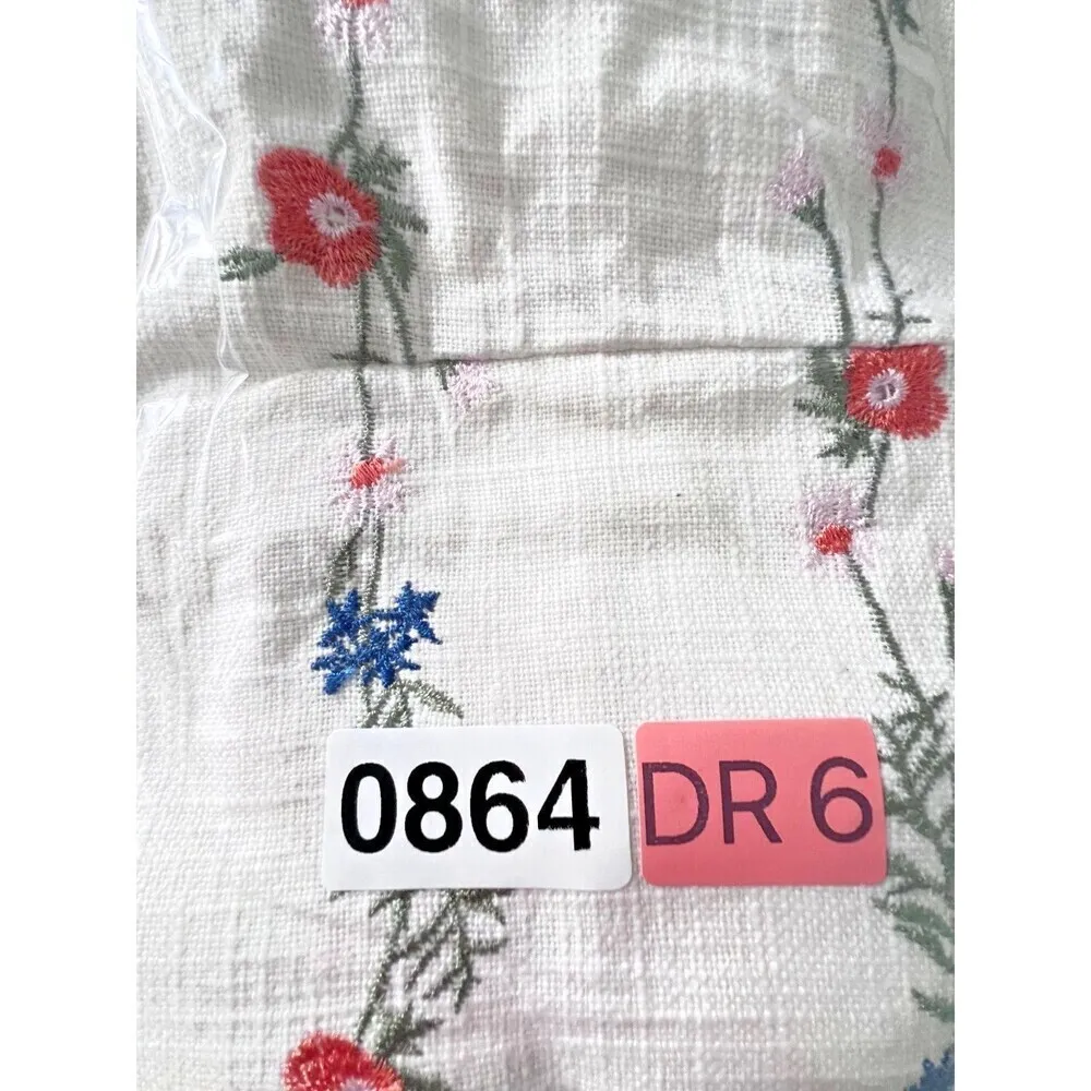 Embroidered linen dress romantic chic flounce vintage floral country XL White - Image 6