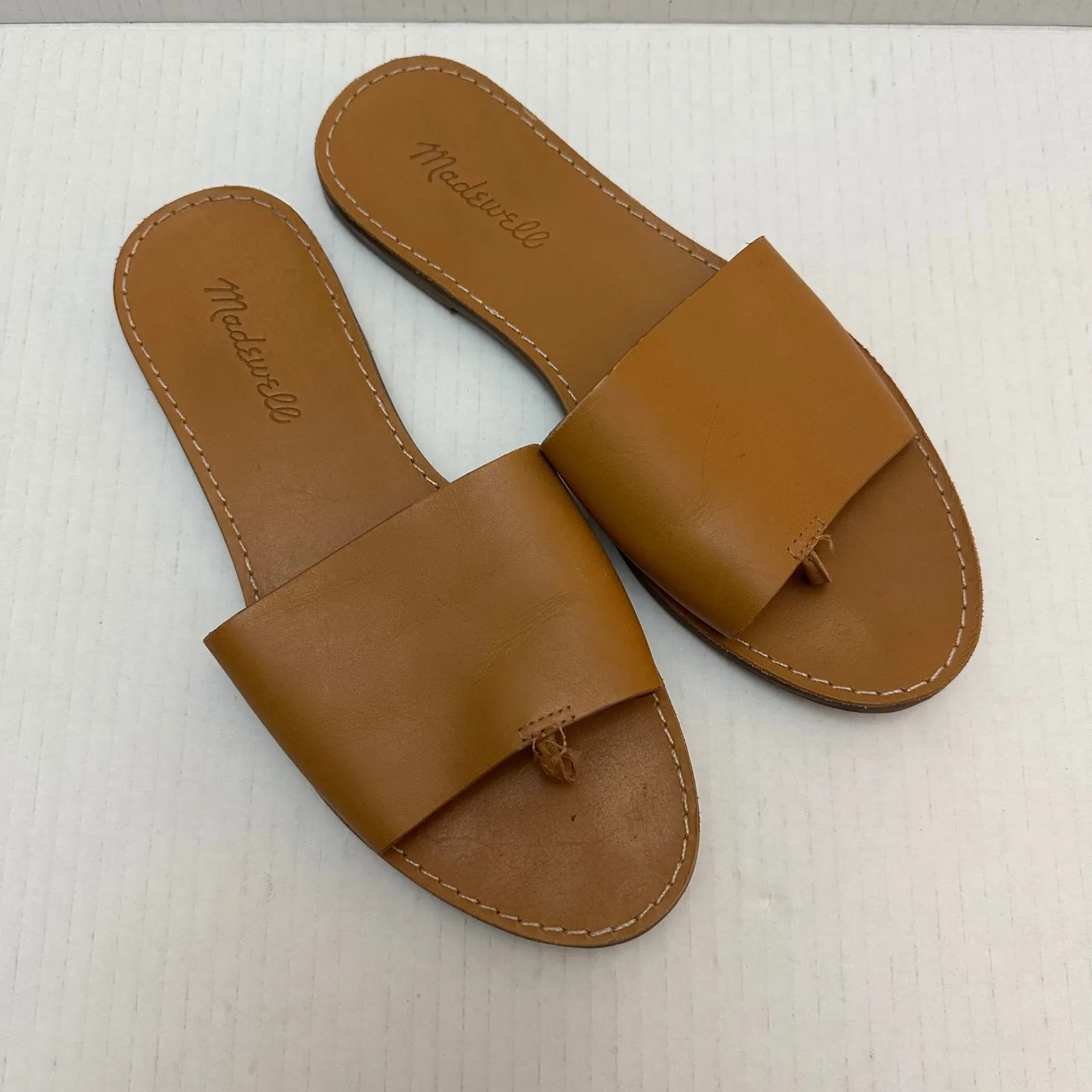 Madewell The Boardwalk Post Slide Sandal Womens 7.5‎ Leather Caramel Brown - Image 2