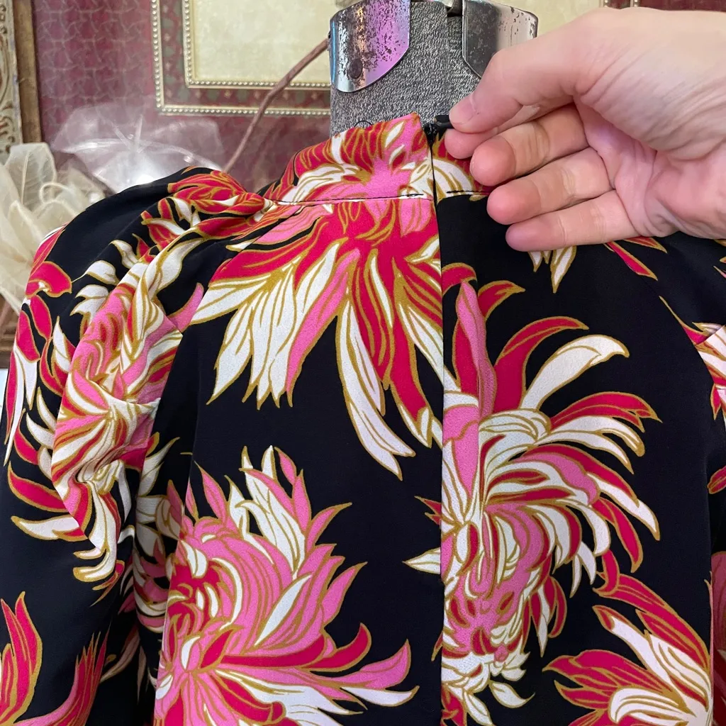 Who What Wear Floral Print Dramatic Puff Long Sleeve Dress - Sz L 💚🎀 - Image 9