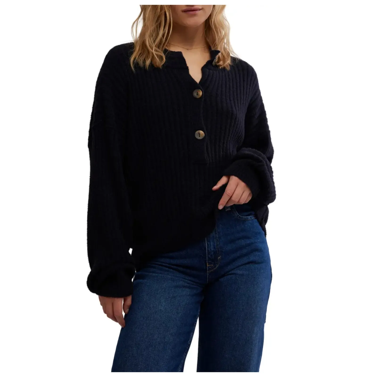 Free People Cocoa Rib Henley Sweater Size Small - Image 5