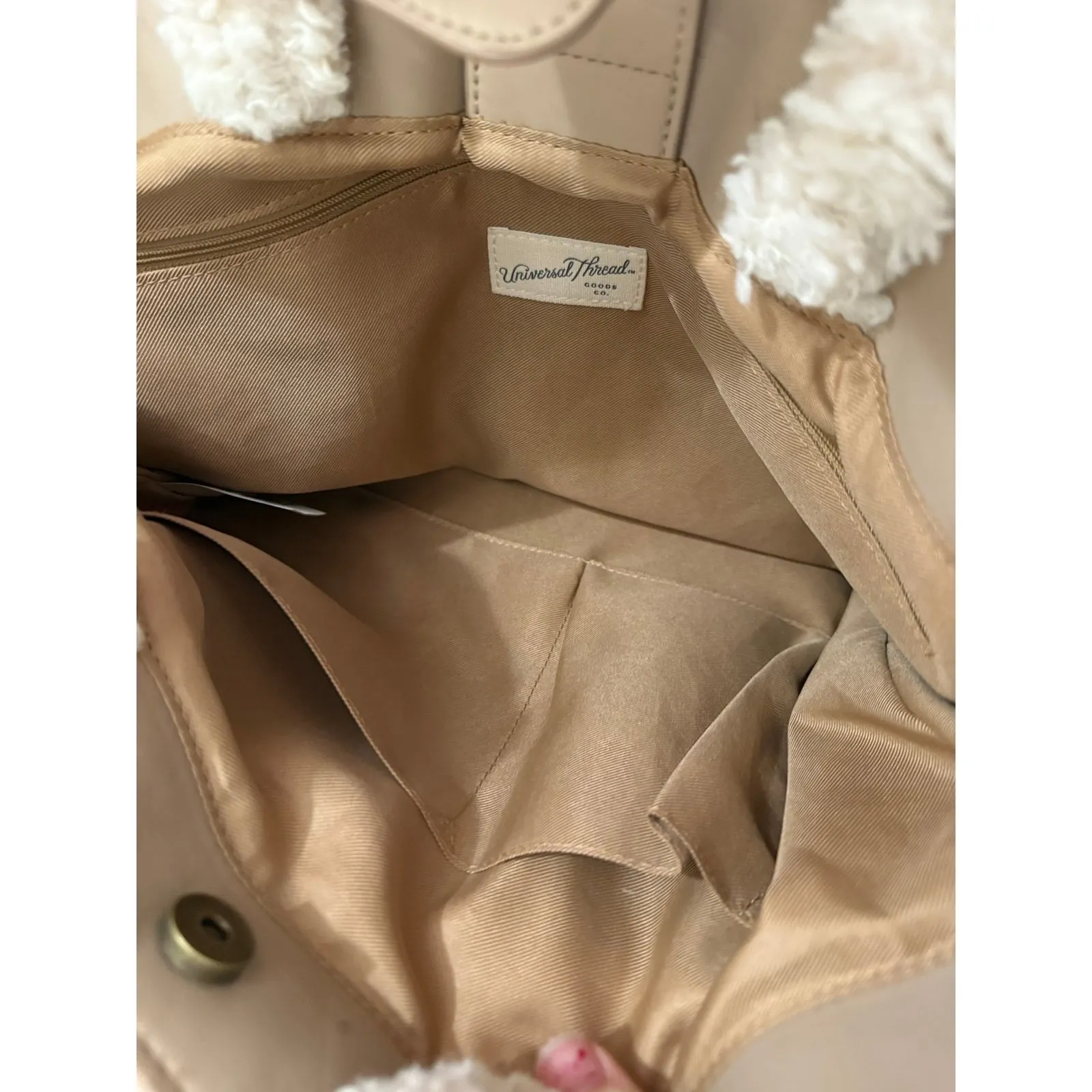 Sherpa quilted faux shearling tote bag cream beige teddy cute coquette cozy - Image 9