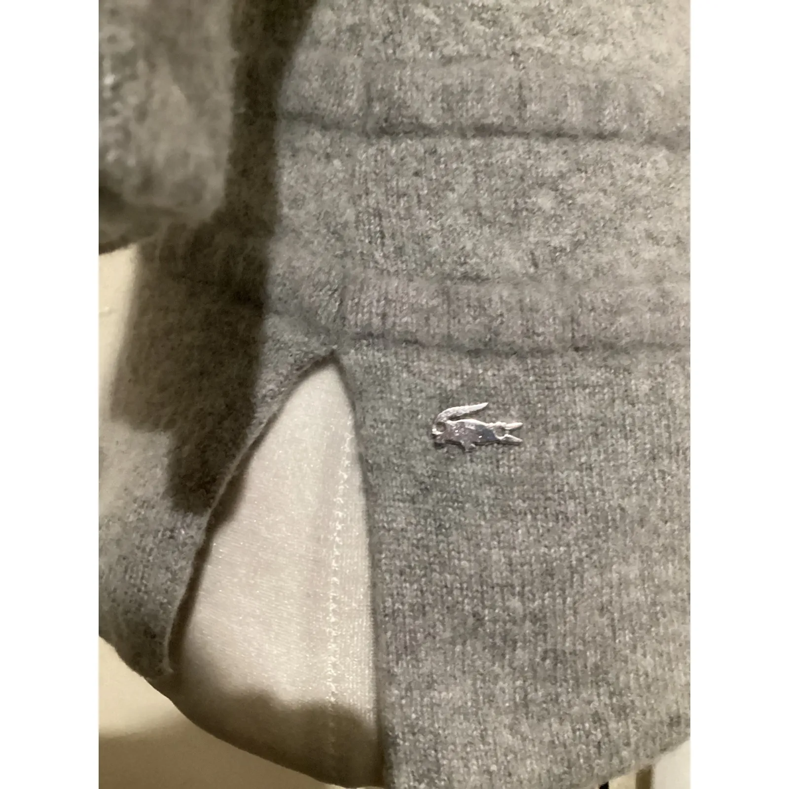 Lacoste Women Grey Ribbed Knit 3/4 Sleeve Sweater Wool Cashmere Size 36 - Image 3