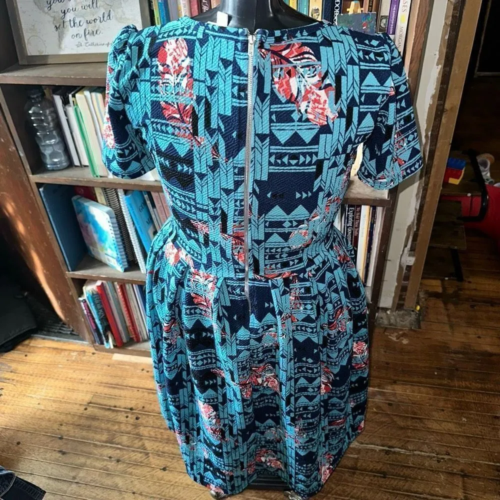 Amelia Lularoe southwest blue feathers fit and flare L dress - Image 2