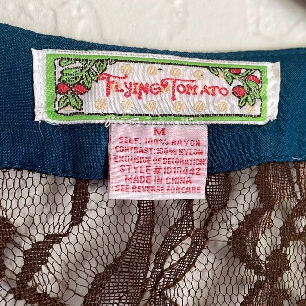 Flying Tomato Brown Lace Embroidered Dress Boho Forest Fairy Sheer Coquette Mini - Image 5