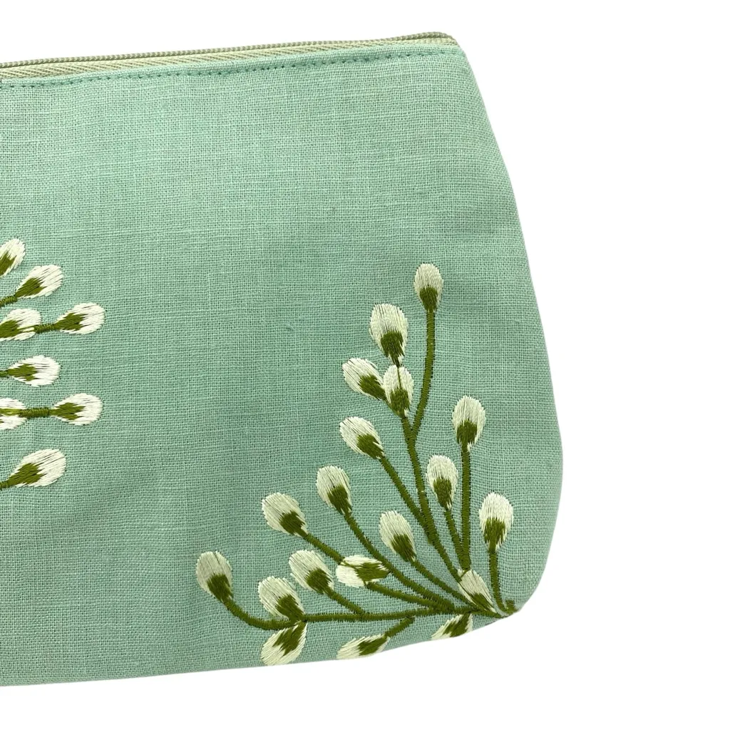 Red Blossom Embroidered Dandelion Wristlet Purse Green - Image 3