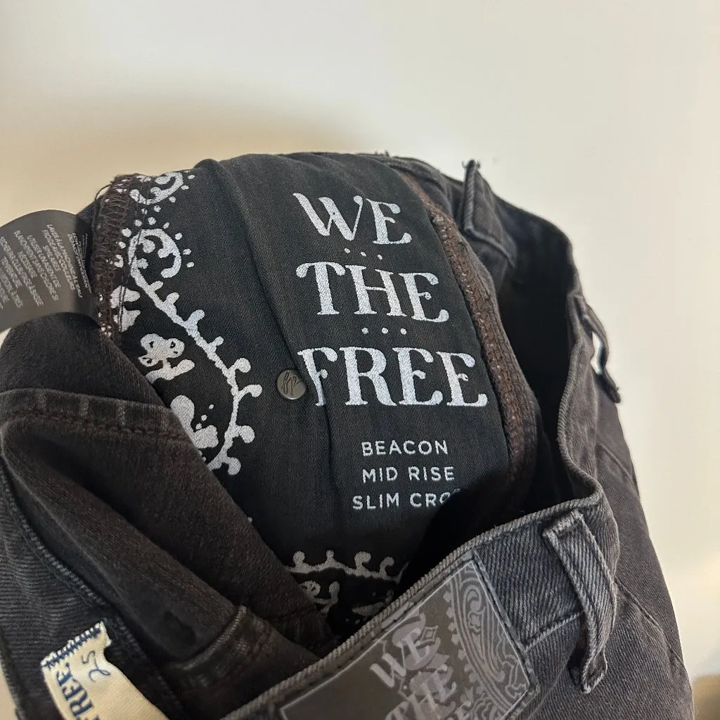 FREE PEOPLE Beacon Mid-Rise Slim Crop Jeans in Black Quartz Size US 25 - Image 11