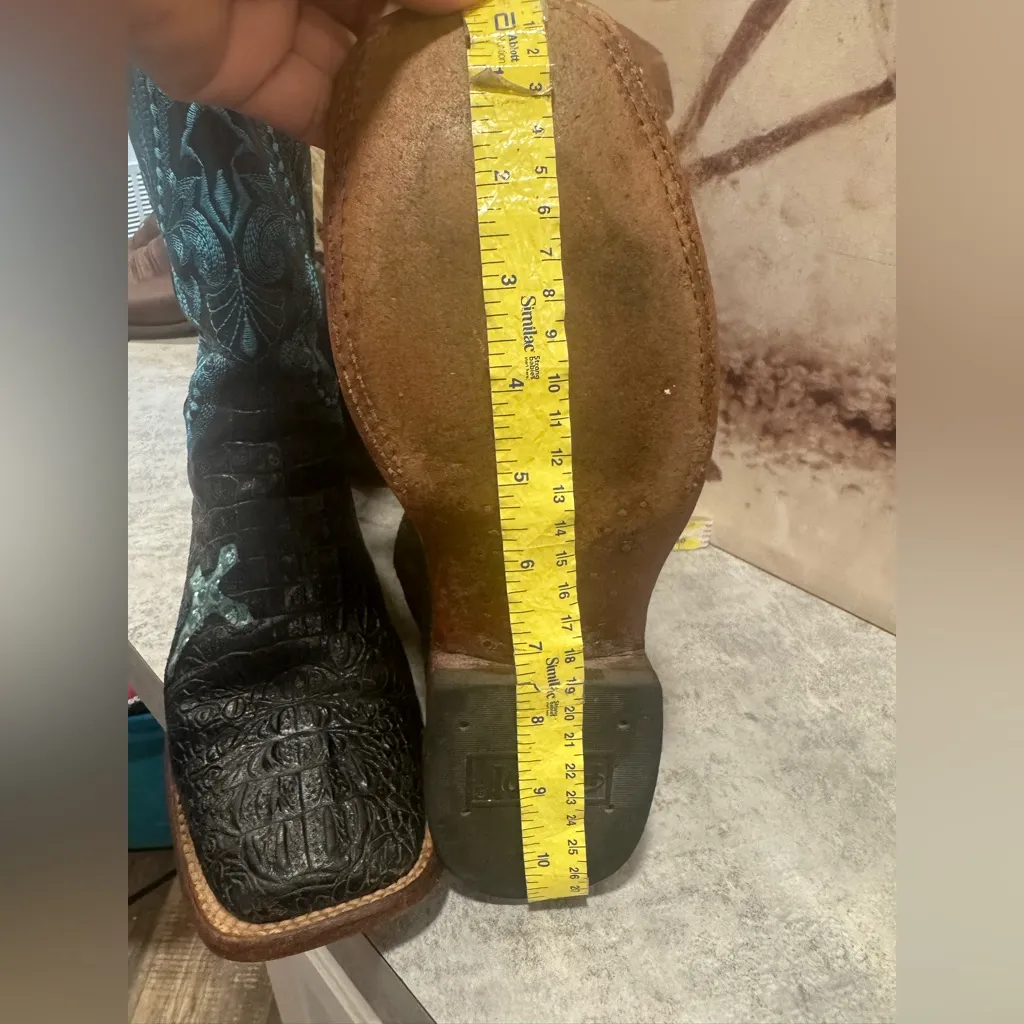 Ferrini Ladies Size 10 Black Blue Caiman Cross Cowgirl Crocodile Boots - Image 8