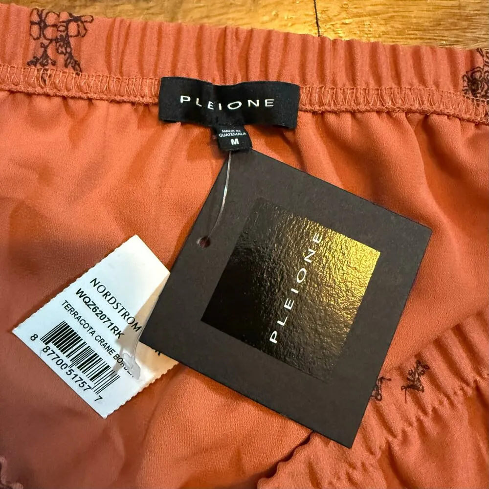 Pleione Women Medium Terracotta Crane Bird Floral Lined Straight Midi Skirt Cute - Image 8