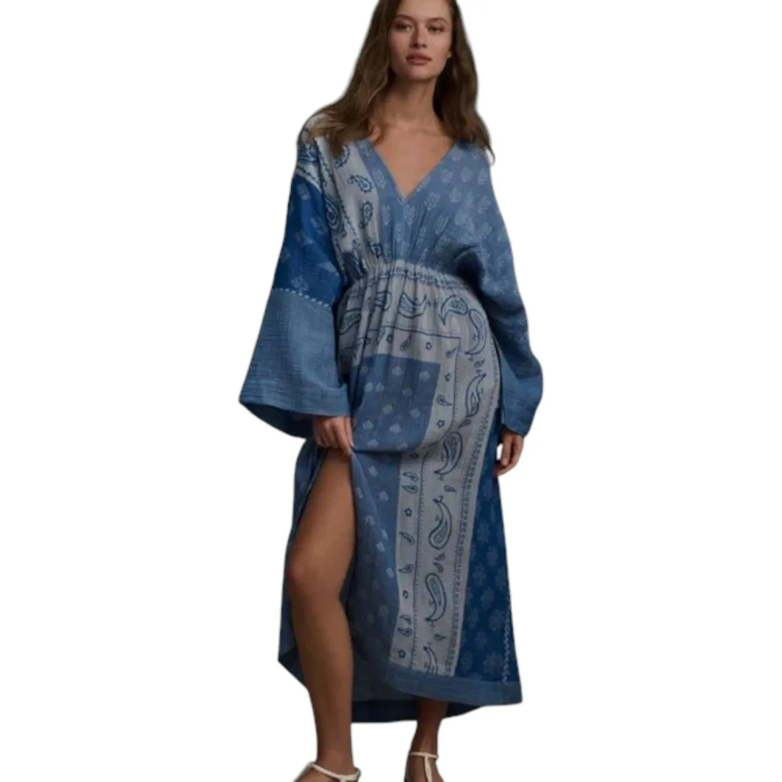 By Anthropologie Indigo Blue Dolman Sleeve Gauzy Flowy Midi Dress One Size - Image 6