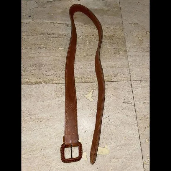 Womens Vintage Leather Belt South American Black & White Textile Woven‎ Size 32 - Image 3