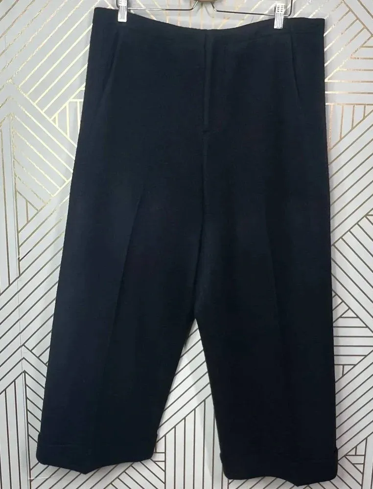 Collection PRIVĒE Black Wool Blend Fleece Cropped Trouser Pants Size 48 / US 12 - Image 1