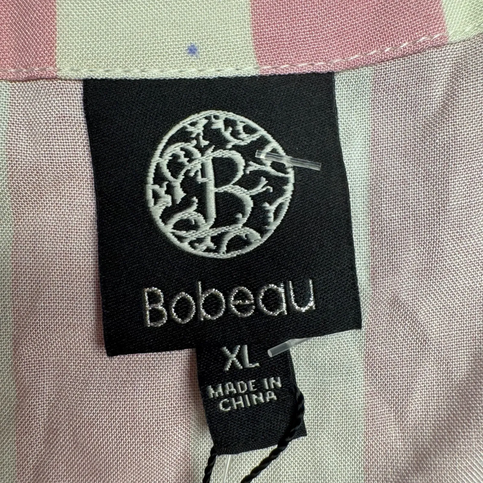 BoBeau Pink White Stripe V Neck Short Sleeve Tie Front Shirt Top XL - Image 4