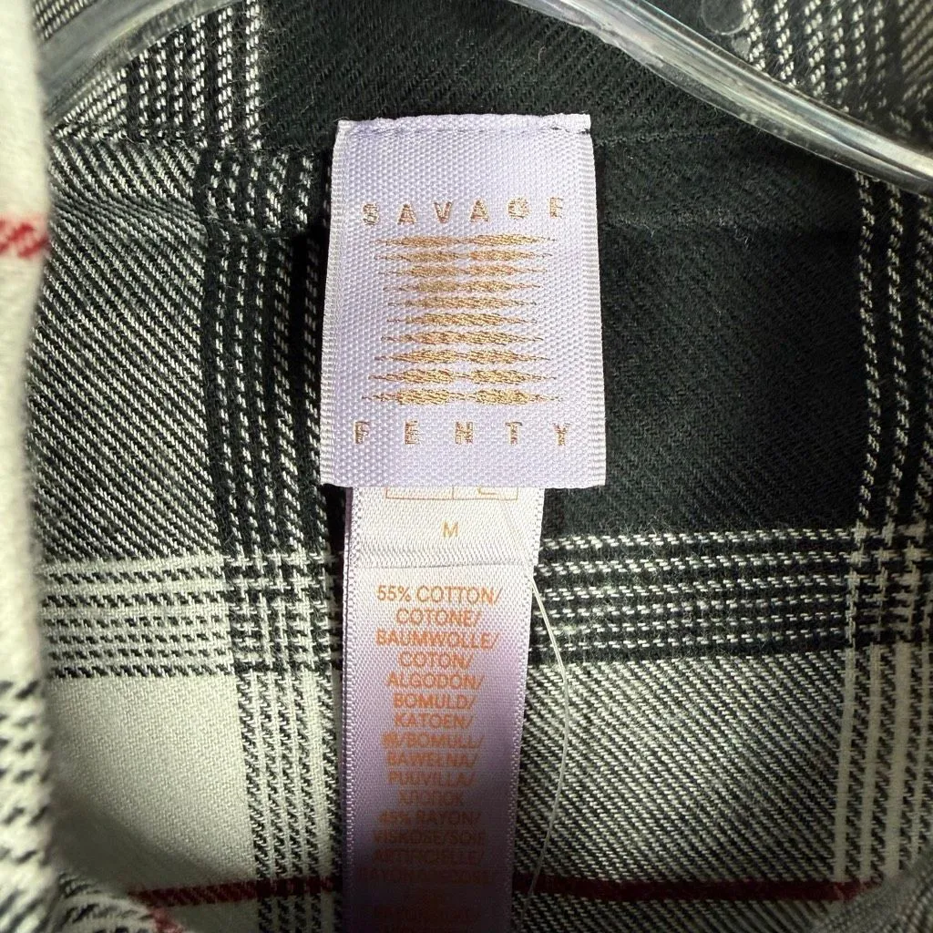 Savage Fenty women’s two piece plaid pajama pants set size medium NWT Black - Image 4