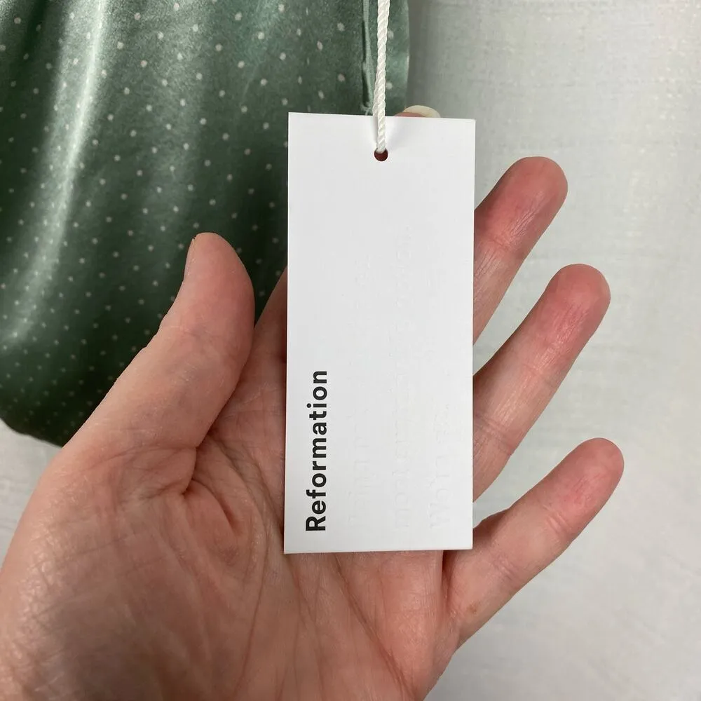 Reformation Lucrezia Teal Green Smocked Polka Dot Silk Charmeuse Top Sz.12 NWT - Image 9