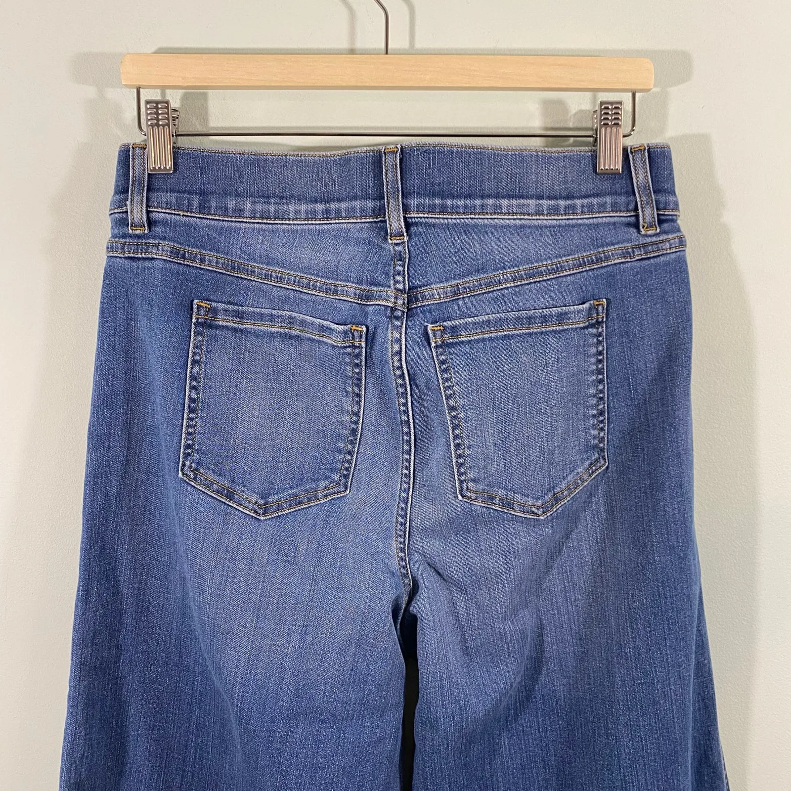 Spanx Women Blue Medium Wash Seam Front Wide Leg Pull On Pants Size L - Image 5