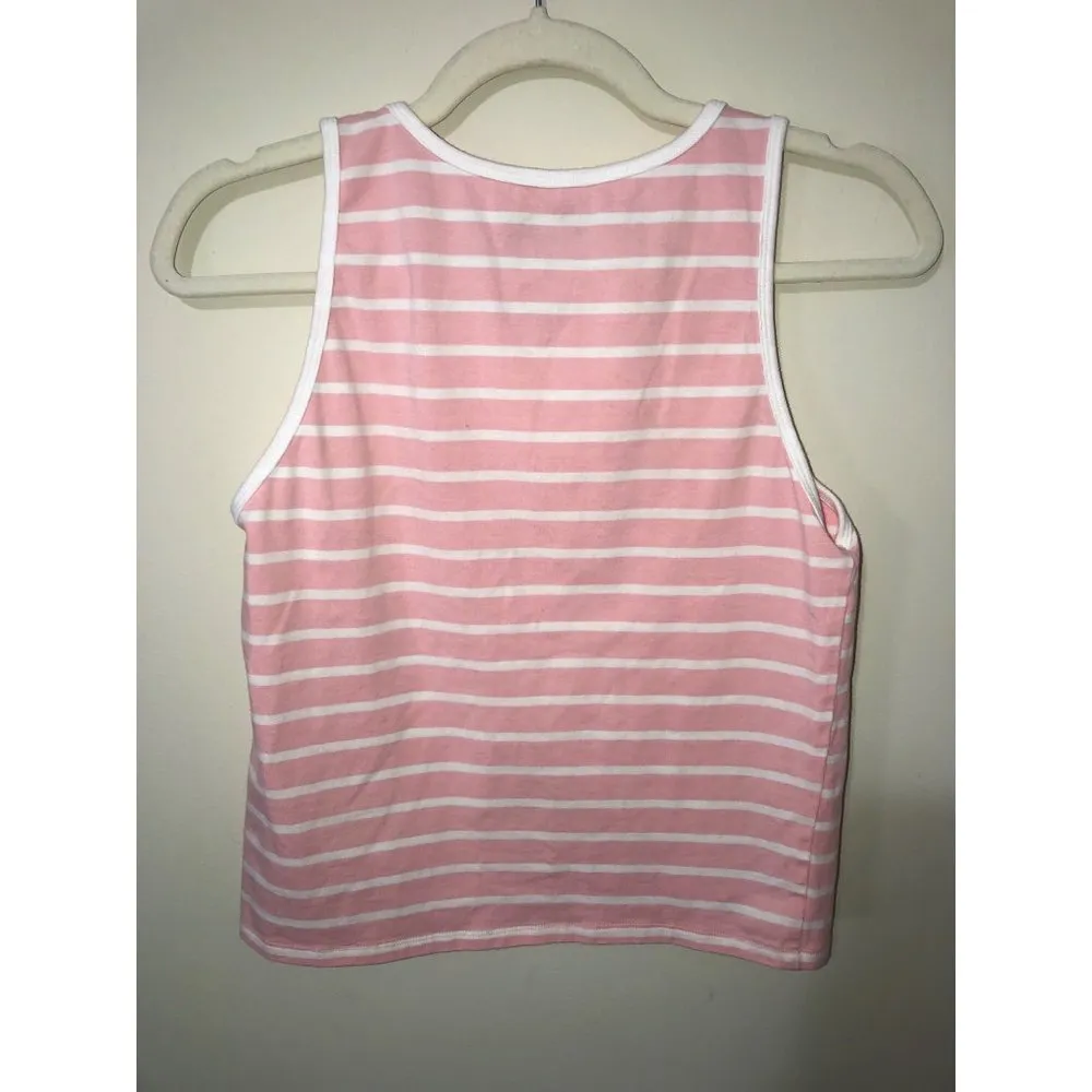 Barbie Tank Top Size Large Juniors Pink White Stripe Graphic Cotton Sleeveless - Image 3