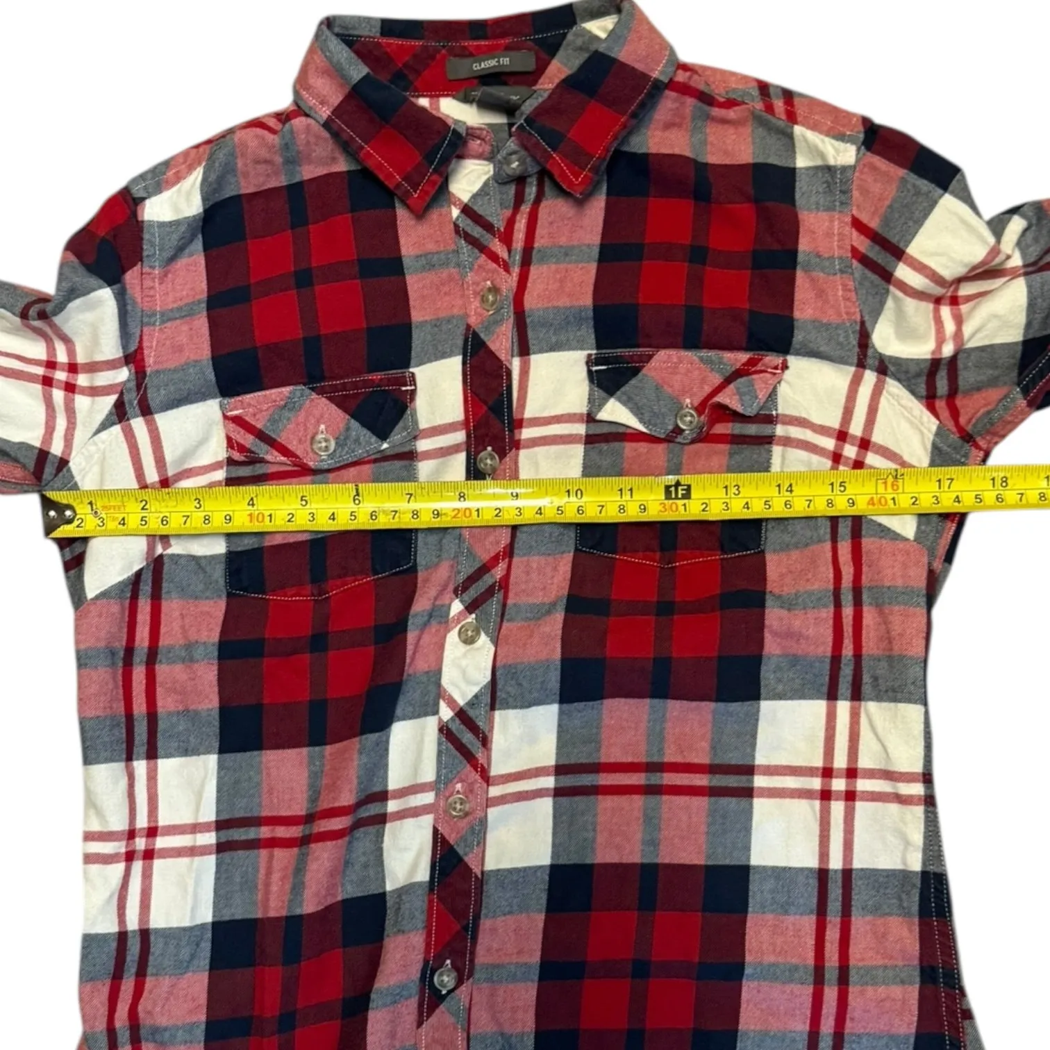 Eddie Bauer Classic Fit Red White Plaid Flannel Cotton Shirt Size Small - Image 3