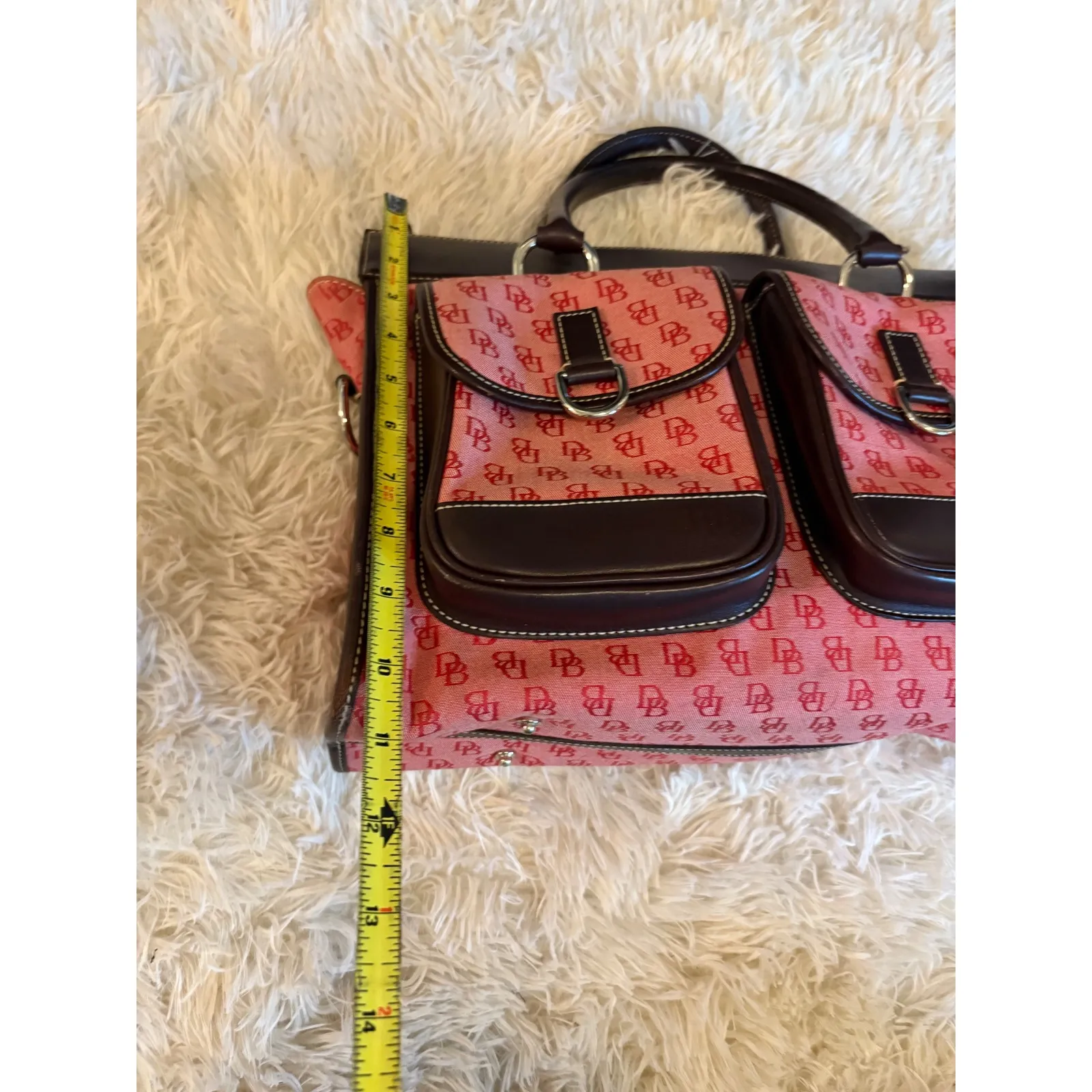 Vintage Dooney & Bourke DB Monogram Purse‎ Bag Top Handle Pink Red Leather Trim - Image 8