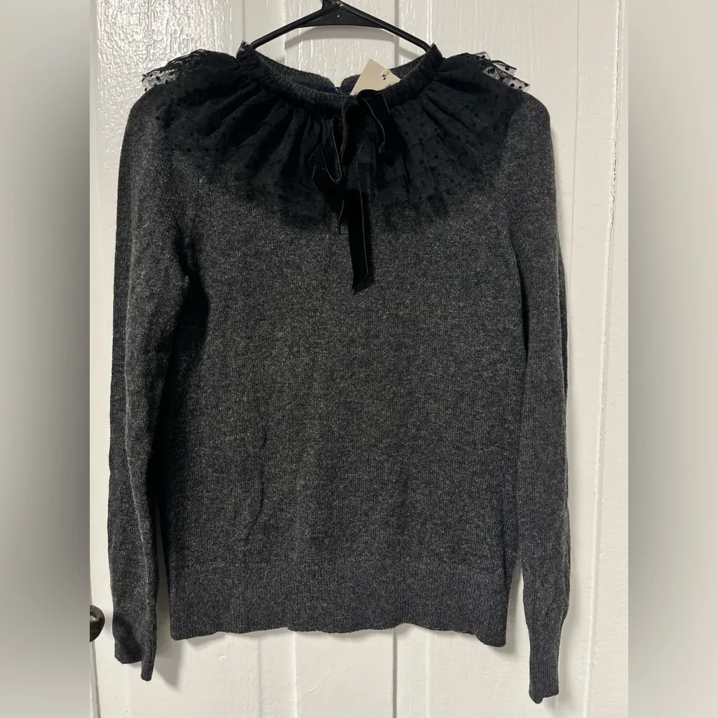 NWT Boden Felicity Bow Tulle crew neck wool alpaca blend charcoal gray sweater 4 - Image 2